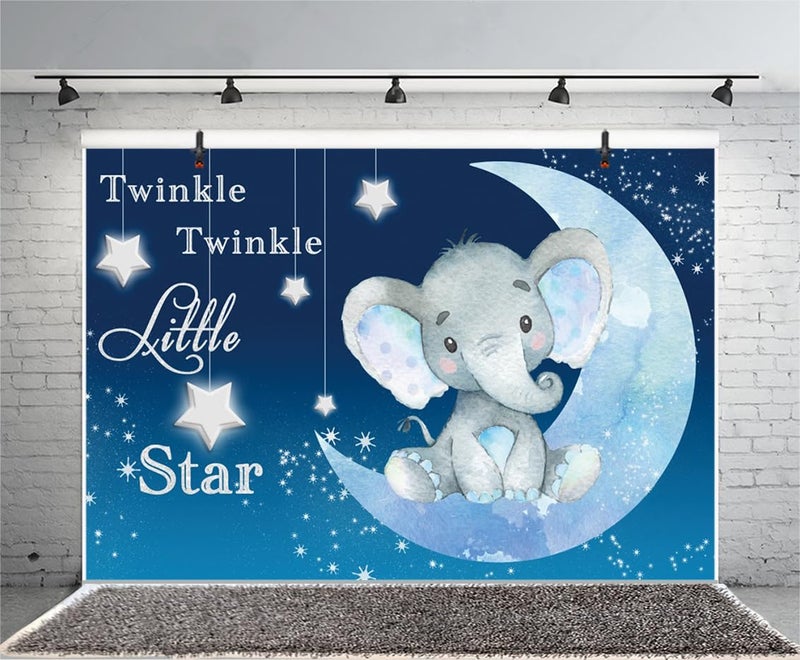 AOFOTO Twinkle Twinkle Little Star Backdrop Blue 6x4ft Baby Elephant Sitting on The Moon Dreamy Baby Shower Photo Booth Kids Newborn Birthday Party Photography Background Photo Studio Props Vinyl - Image 3